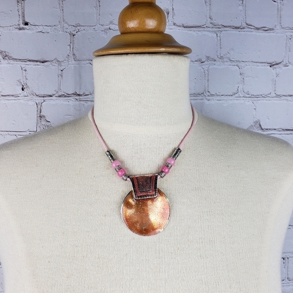 VCLM Boho Medallion Statement Necklace Enameled Beachy - Picture 7 of 10